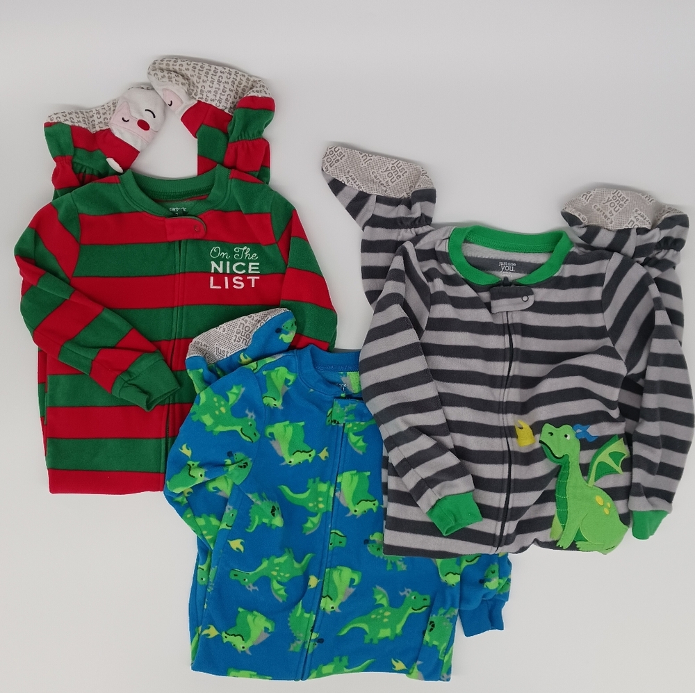 Lot of 3 Carter's Fleece Toddler Boy Footed Sleeper Pajamas (Size 3T) - Dragons